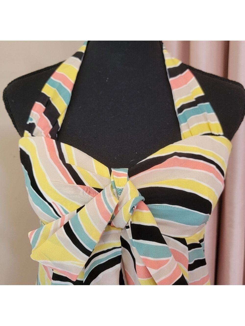 Nanette Lepore 100% Silk Raggae Multicolor Striped Halter Top Size 2 NWT - Picture 2 of 16